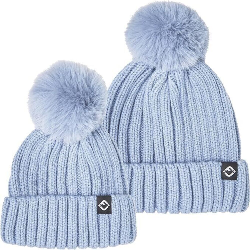 8082 Matching 2 Pack: Adult/Toddler Bundle - Detachable Pom Beanie - Denim